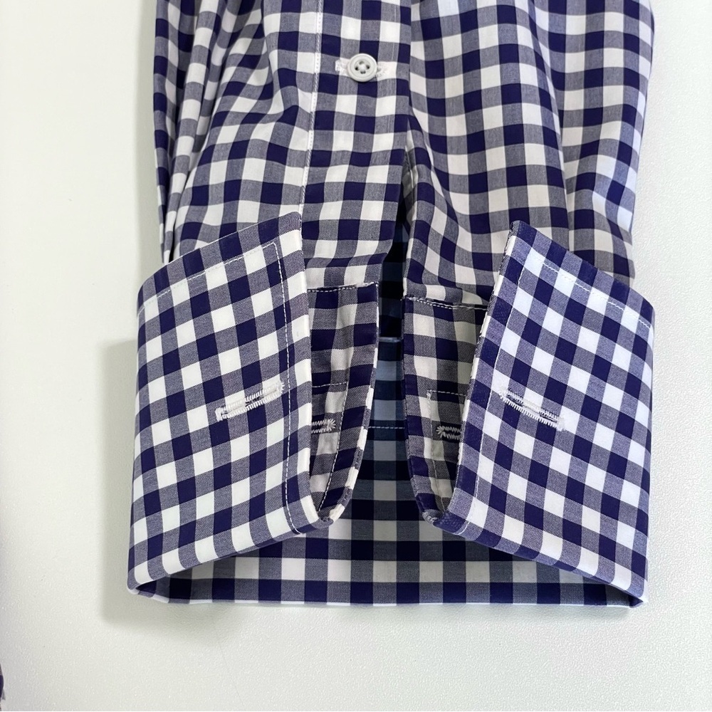Tom Ford Men’s Slim Fit Gingham Check French Cuff Dress Shirt Blue 43 EU 17 US - Picture 9 of 16